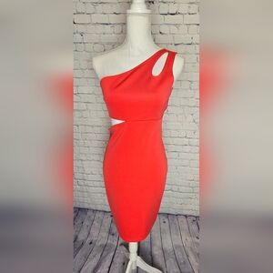 Jump Girl Chic One-Shoulder Cut Out Red Dress 5/6